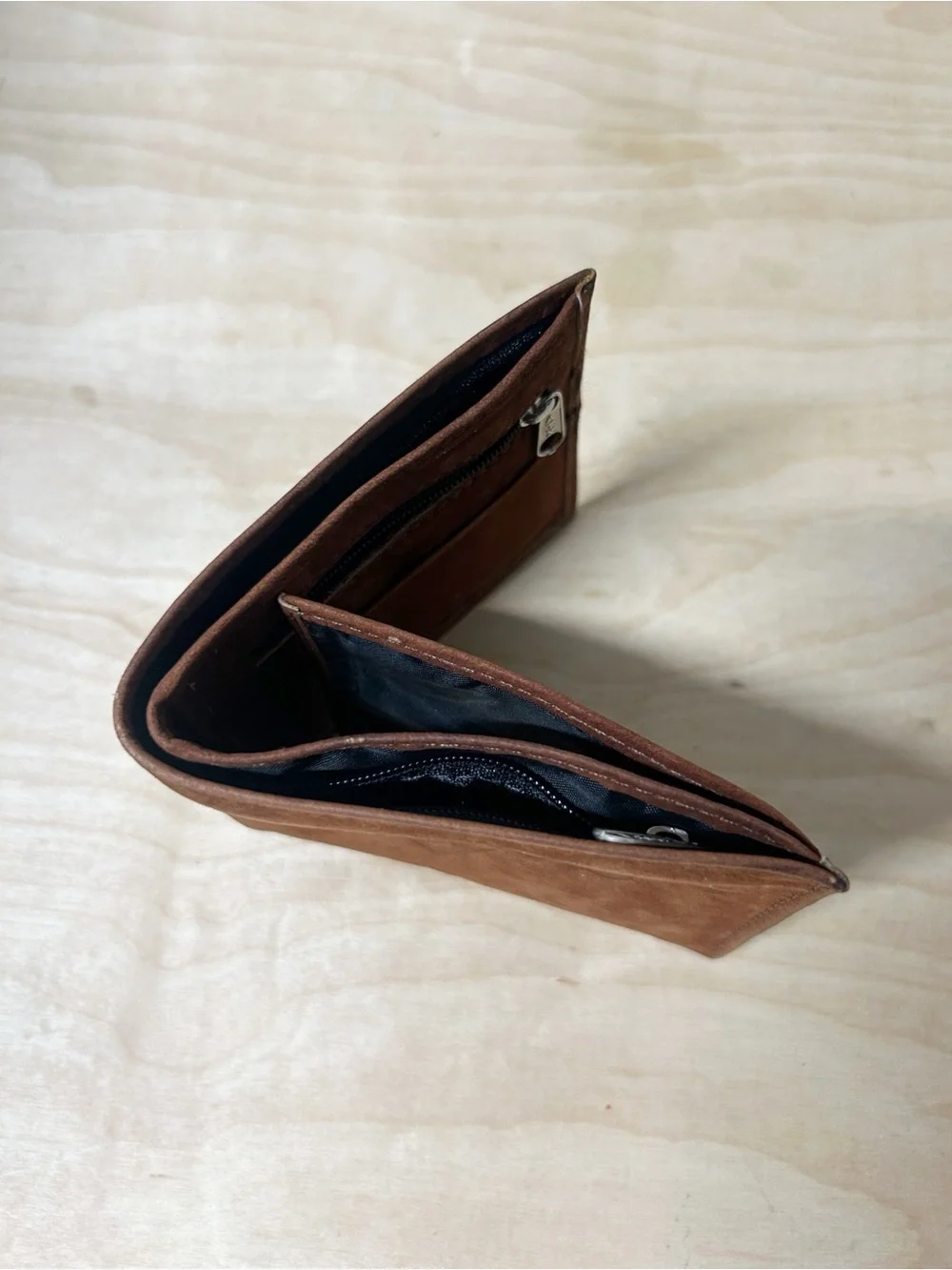 Vintage GUESS Men's Brown Suede Tri-Fold Wallet with Big Embossed Logo RARE